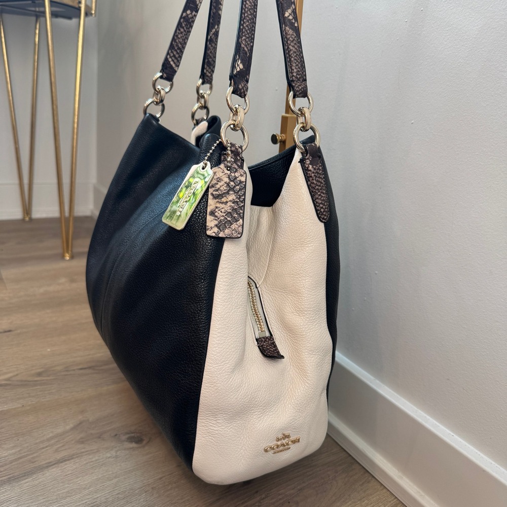 Coach Madison Pheobe Colorblock Pebbled Leather Hobo Bag Snakeskin Trim Gold EUC